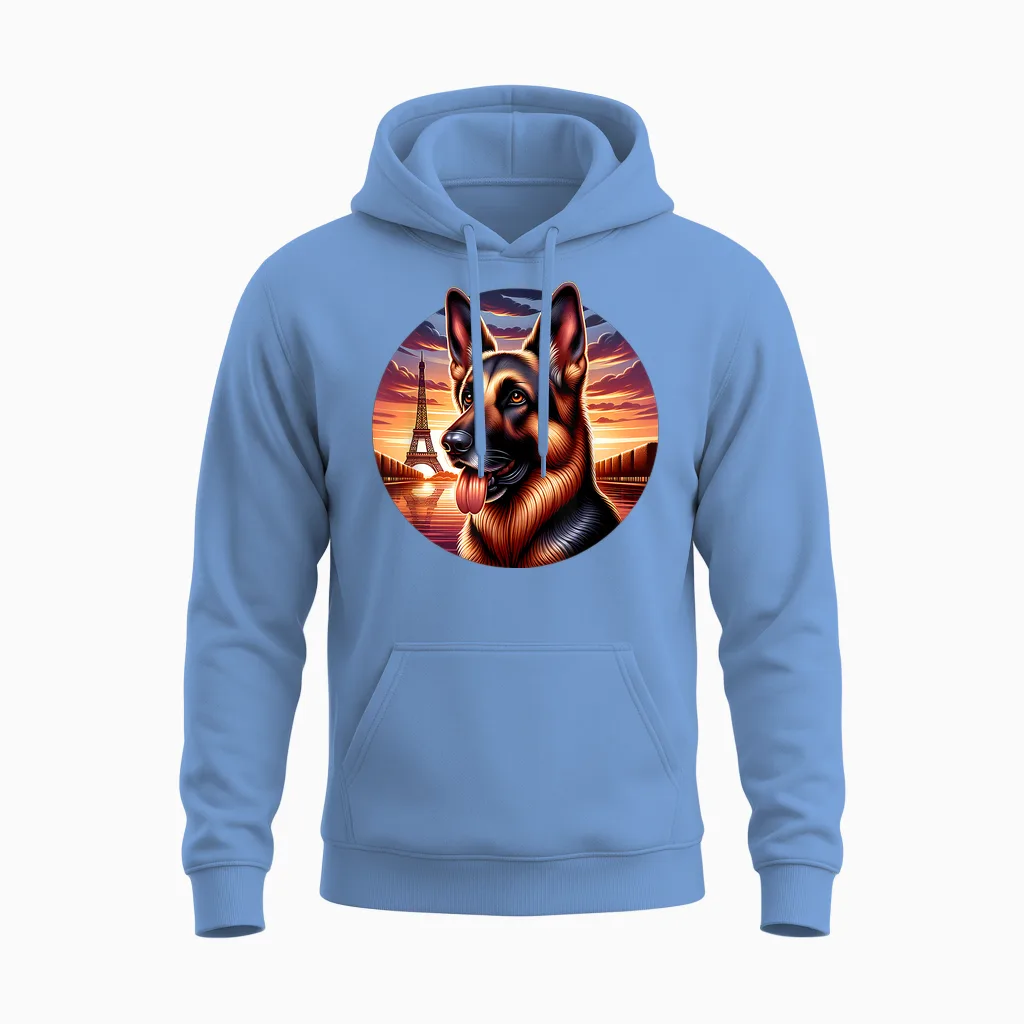 T-Shirt German Shepherd Dog Eiffel Tower Paris T-Shirt, Black, S Unisex Hoodie in Carolina Blue