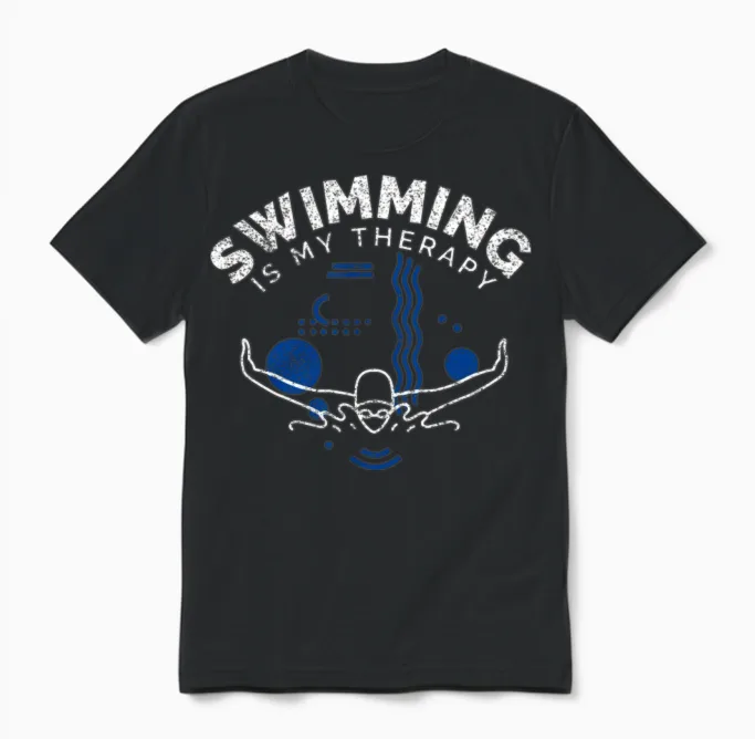 Swimming Funny Saying Swimming Is My Therapy Unisex T-Shirt in Black