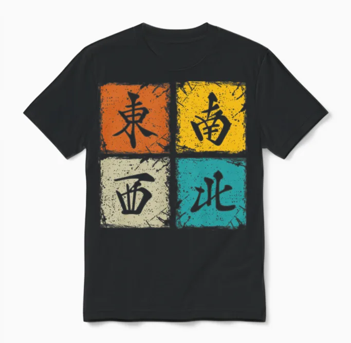 Four Winds Retro Squares Cool Mahjong Gift Unisex T-Shirt in Black