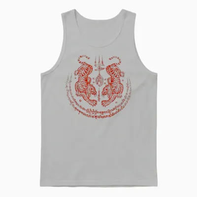 Sak Yant Tatouage Yantra Tigres Jumeaux Bangkok Thaïlande Unisex Tank Top - Ash