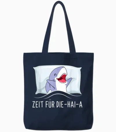 Zeit Für Die Haia Hai Sleep Shirt Tired Sleep Pyjama T-Shirt, Black Tote Bags - Navy