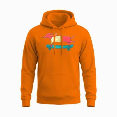Skateboarding Dog Unisex Hoodie - Safety Orange