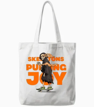 Skeleton Puffing Joy Funny Halloween Tote Bags - White