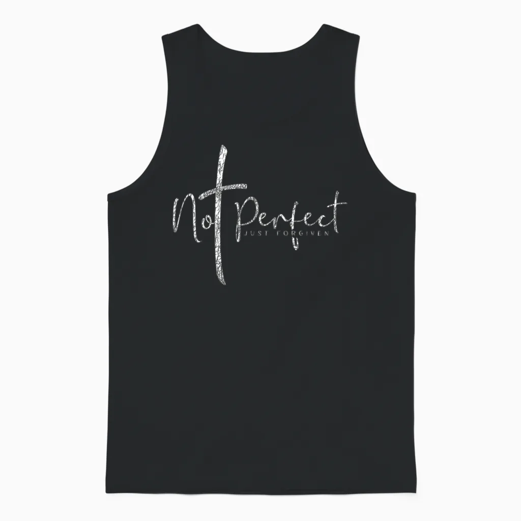 Christian Not Perfect Just Forgiven Men's and Women's T-Shirt, Black Unisex Tank Top in Black