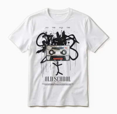 Old School Backprint Music Tape Vintage Mixtape Cassette T-Shirt, White Unisex T-Shirt - White
