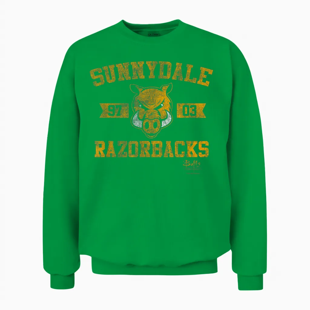 Buffy the Vampire Slayer Sunnydale Razorbacks Collegiate Unisex Sweatshirt in Irish Green