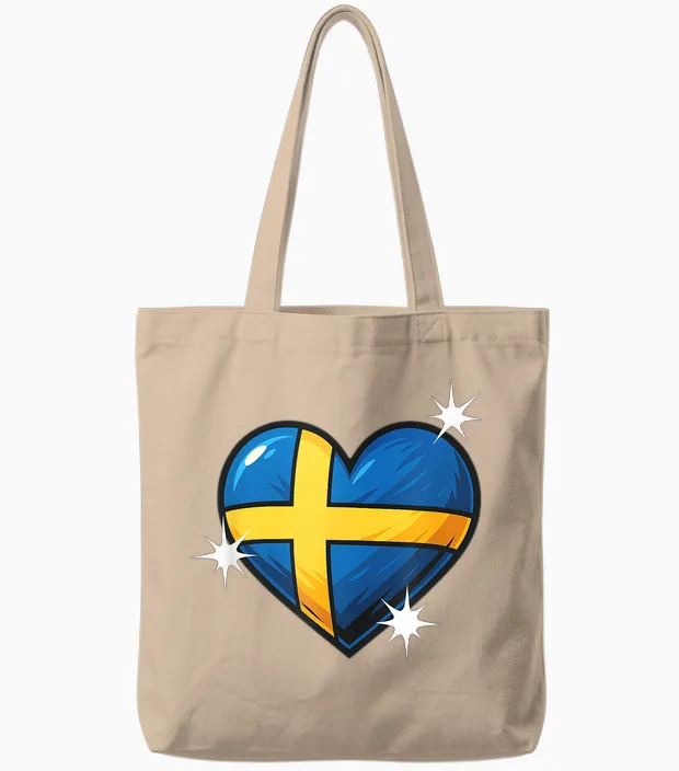 Schwedische Flagge Herz Damen Herren Kinder Gelb & Blau Schweden Tote Bags in Natural