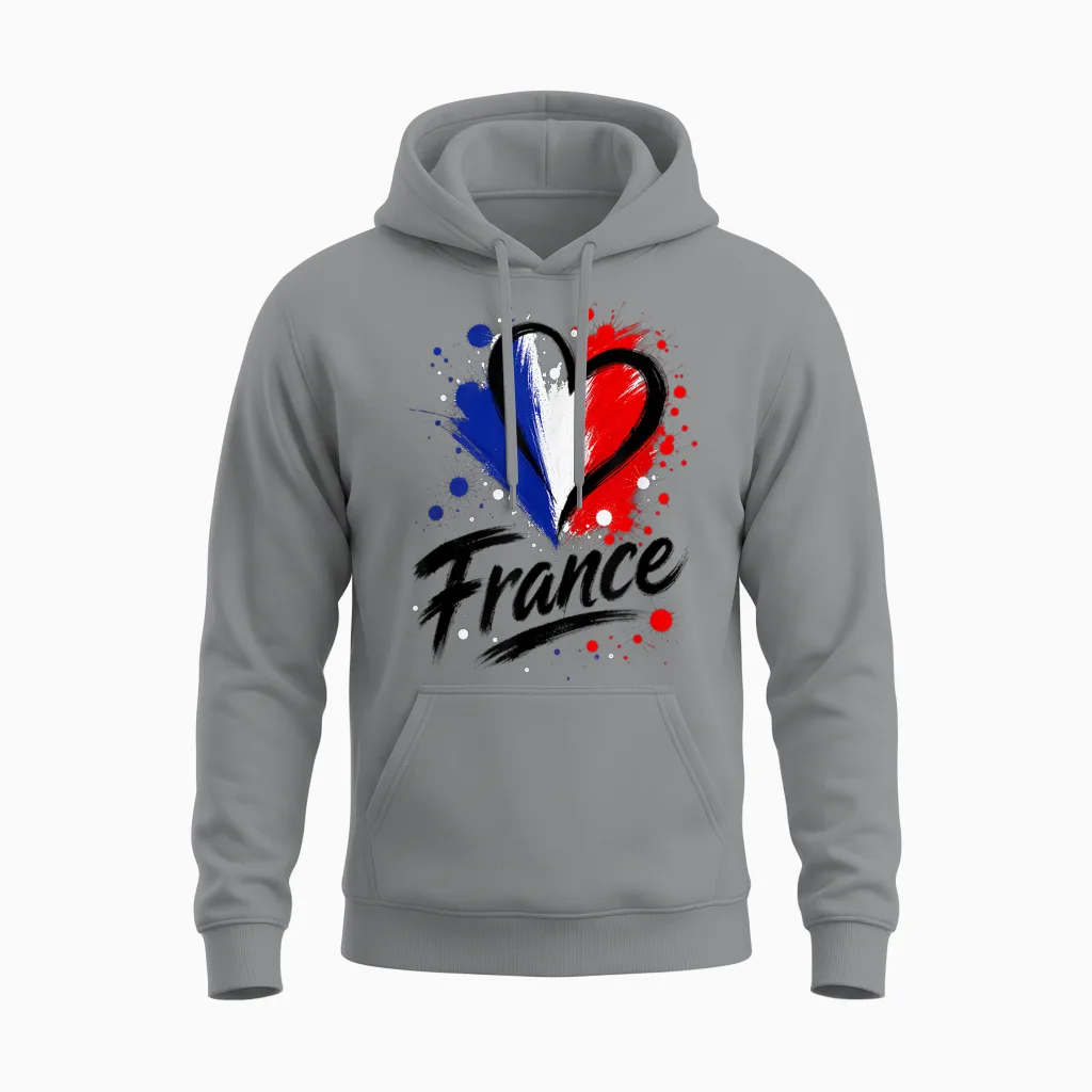 Beau Drapeau I Love France Vacation Travel Lovely Heart Unisex Hoodie in Sport Grey