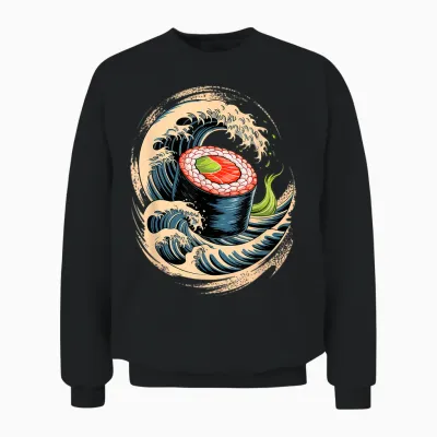 Japon Vagues Sushi Nourriture Japonaise Unisex Sweatshirt - Black