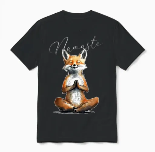 Fox Power Yoga Teacher Animal Humor Namaste Karma Unisex T-Shirt in Black