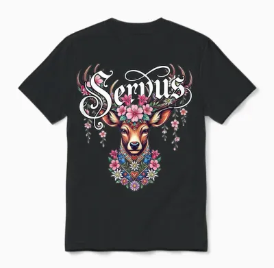 Trachtenshirt Damen Trachten T-Shirt Bayrisch Dirndl Servus Unisex T-Shirt - Black