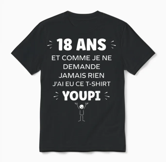 Idée Nul Humour 18 Ans Rigolo Drôle Anniversaire 18 Ans Unisex T-Shirt in Black