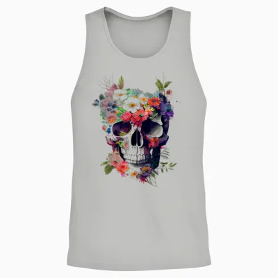 Totenkopf Mit Blumen Unisex Tank Top - Ash