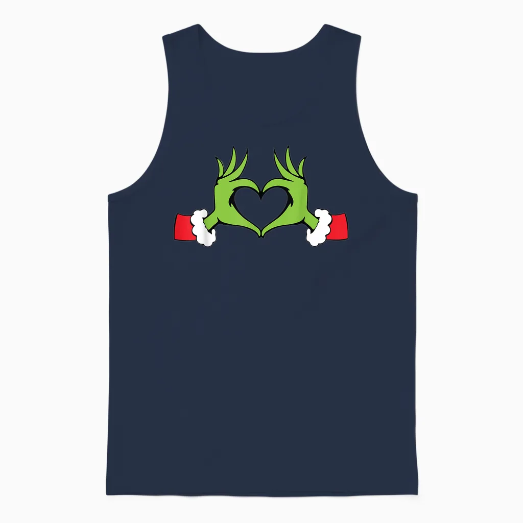 Funny Elf with Cute Heart Hands Style Christmas Costumes Unisex Tank Top in Navy