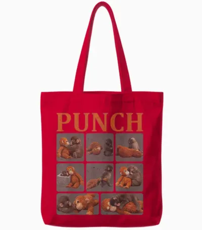Cute Monkey Punch Tote Bags - Red