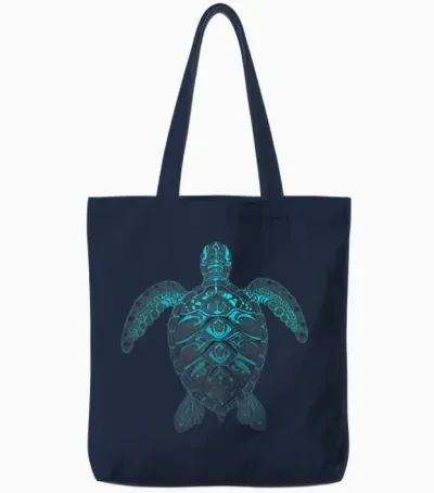 Mandala Schildkröte Tote Bags - Navy