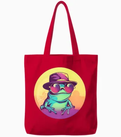 Retro Frog Lovers Design Tote Bags - Red