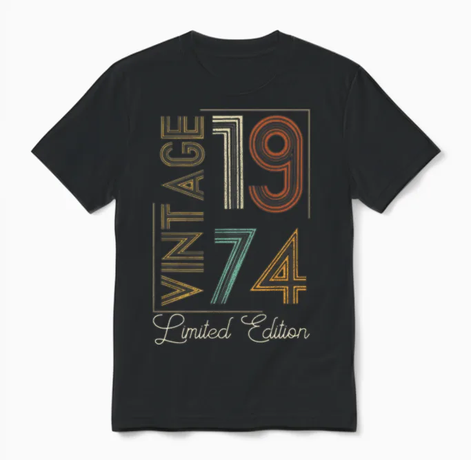 Vintage 1974 Limited Edition Aged to Perfection Unisex T-Shirt in Black