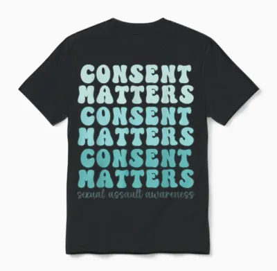 Sexual Assault Awareness Month Consent Matters Teal Ribbon Unisex T-Shirt - Black