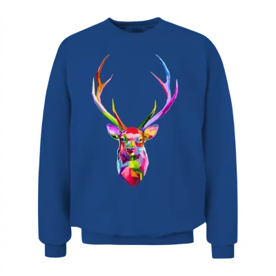 Colorful Deer Head T Shirt Deer Head T Shirt Deer Unisex Sweatshirt - Royal