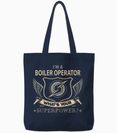 Boiler Operator T Shirt - Superpower Job Gift Item Tote Bags - Navy