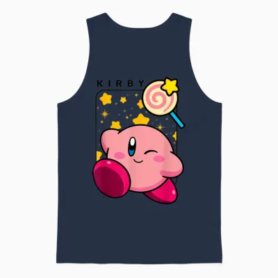 Kirby Lollipop & Stars Big Cute Nintendo Portrait Unisex Tank Top - Navy