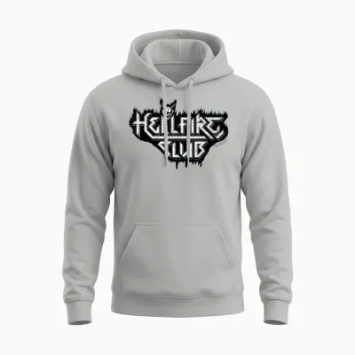 Stranger Things Hellfire Club Logo Black and White T-Shirt, Grey, S Unisex Hoodie - Ash