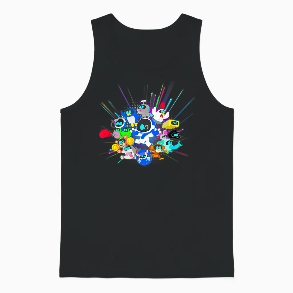 Playstation Astrobot and Friends Power Up Group Shot Unisex Tank Top in Black