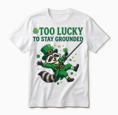 Too Lucky to Stay Grounded Funny Raccoon Unisex T-Shirt - White