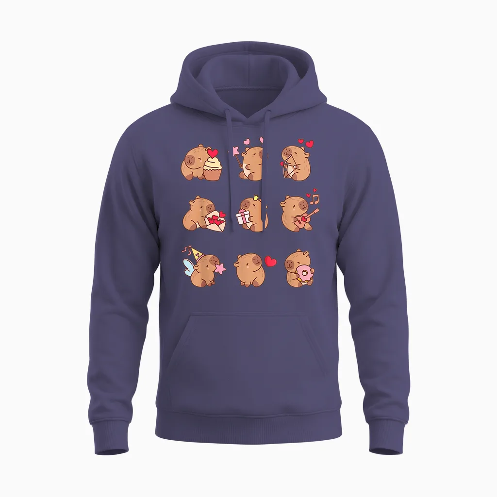 Super Cute Capybaras in Various Poses Capybara Unisex Hoodie in Heather Sport Dark Navy