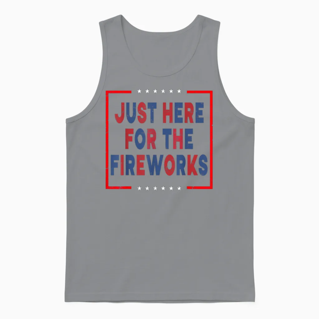 Funny Just Here for the Fireworks Sarcastic Couple Unisex Tank Top in Sport Grey