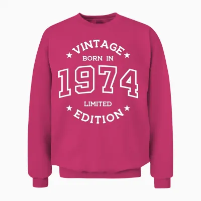 Born in 1974 - Retro Style Print White Unisex Sweatshirt - Heliconia