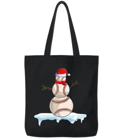 Funny Baseball Christmas Tote Bags - Black