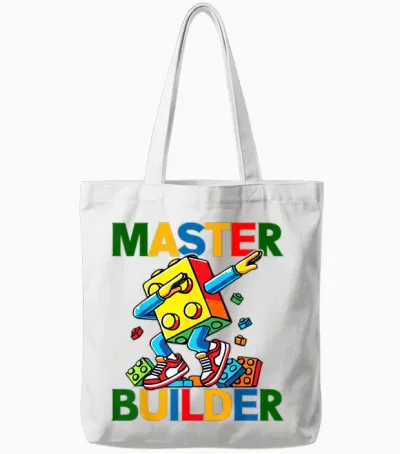 Master Builder Dabbing Boy Brick Building Blocks Tote Bags - White
