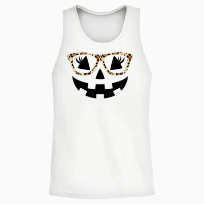 Jack O Lantern Face Pumpkin Hallowen Leopard Print Glasses Unisex Tank Top - White