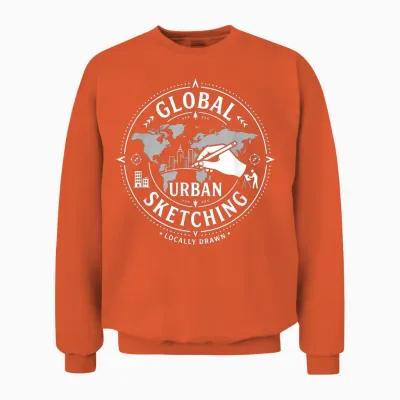Urban Sketching Artiste Global Ville Drawing Unisex Sweatshirt - Orange