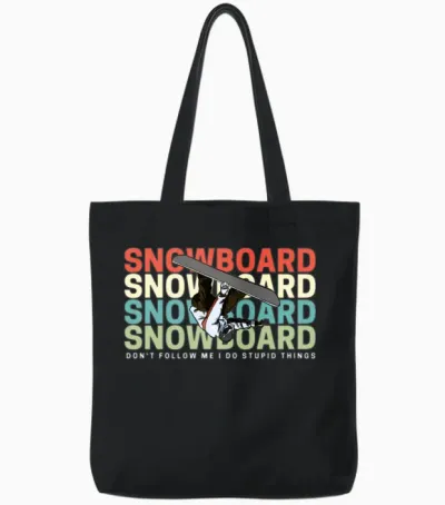 Snowboard Skiing Retro Cool Tote Bags - Black