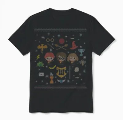 Harry Potter Ugly Christmas Chibi Design Unisex T-Shirt - Black