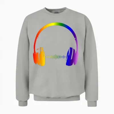 Bunte Kopfhörer Regenbogen Party Techno Radio Nachtclub Dj Unisex Sweatshirt - Ash