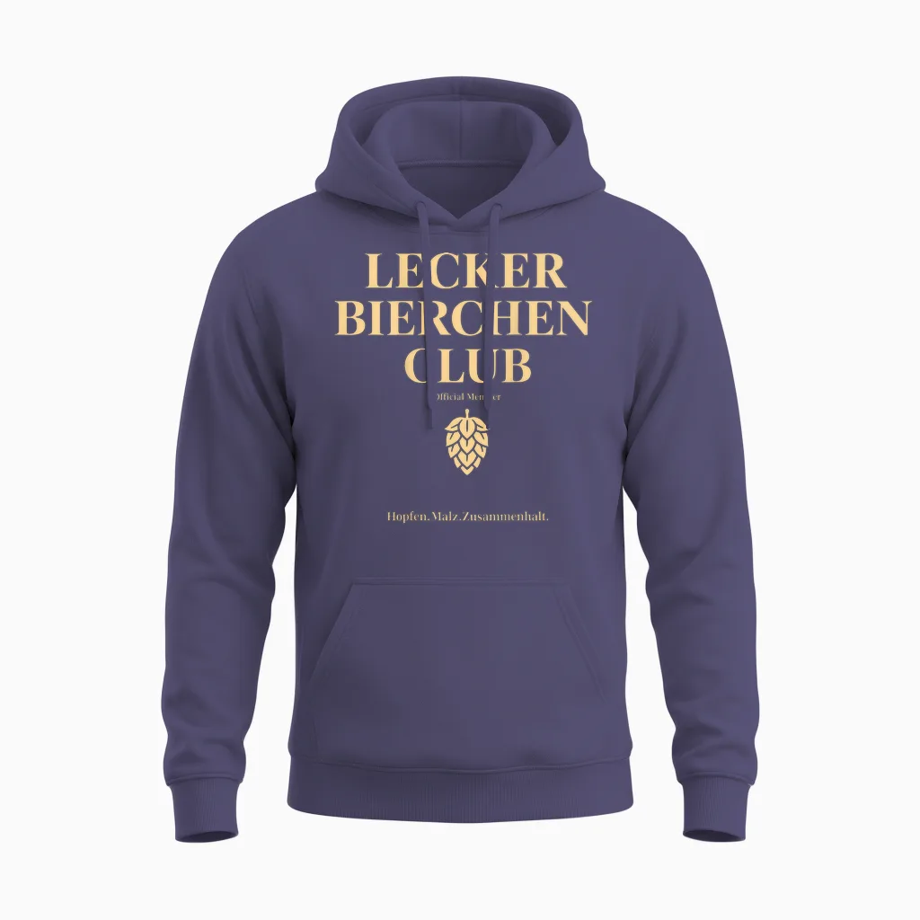 Lecker Bierchen Club Unisex Hoodie in Heather Sport Dark Navy