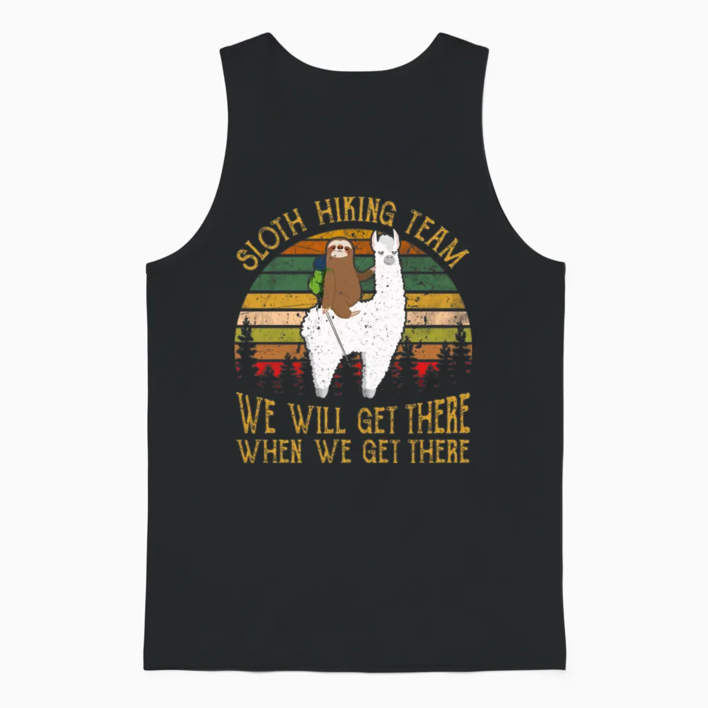 Sloth and Llama Hiking Team Sloth Hiking Unisex Tank Top in Black