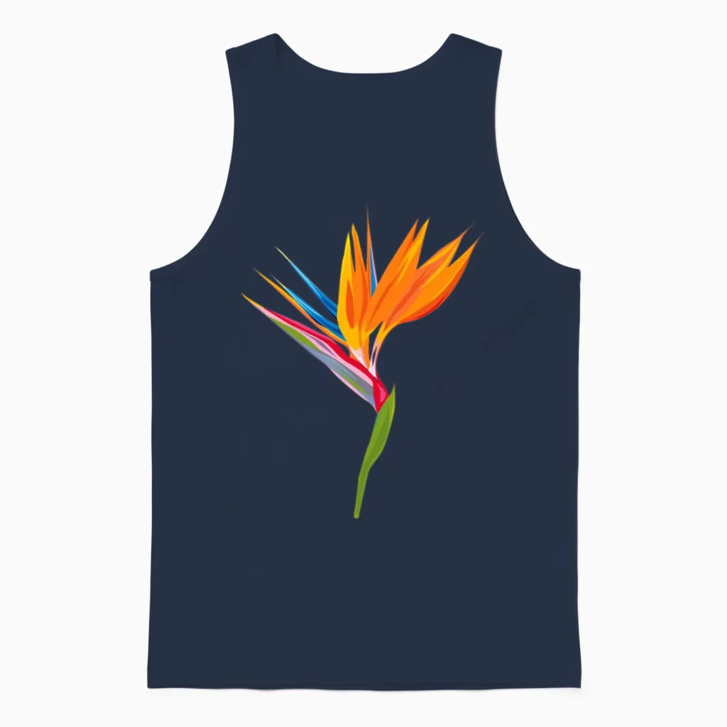 Exotic Flower Strelitzia - Orange Tropical Plant Unisex Tank Top in Navy