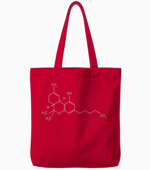 Cannabis Weed Pot Molecule Thc Marijuana Stoner Gift Tote Bags in Red