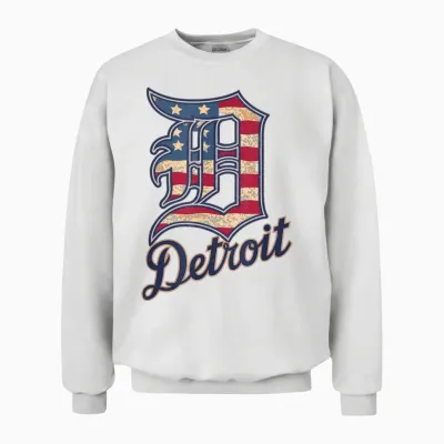 Nate Willis Detroit American Flag Old English D T-Shirt - Men's Black Small Modern Classic Letter Print Short Sleeve Unisex Sweatshirt - White