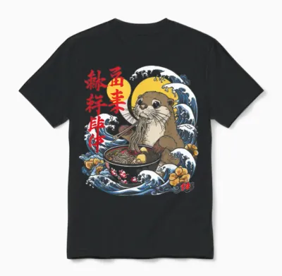 Otter Ramen T-Shirt Kawaii Manga Anime Ramen Noodles Y2k Retro T-Shirt, Black, S Unisex T-Shirt - Black