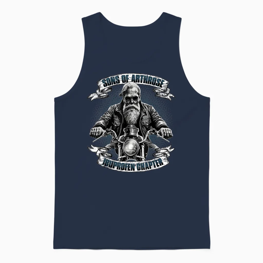 Lustiger Biker Spruch Für Den Alten Mann - Sons of Arthrosis - Ibuprofen Chapter Biker Motorcyclist T-Shirt for Older Men, Black, S Unisex Tank Top in Navy