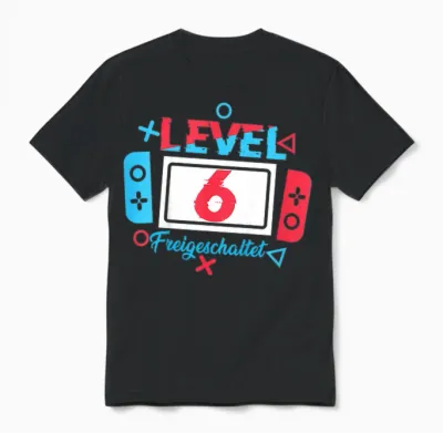 Children's Level 6 Birthday Shirt Boy 6 Years Old Video Games T-Shirt, Black Unisex T-Shirt - Black