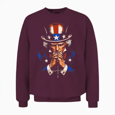 Uncle Sam Praying Rosary Patriotic Christian American Prayer Unisex Sweatshirt - Maroon