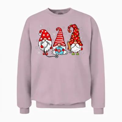 Nurse Christmas Gnomes Xmas Scrub Top Er Rn Nursing Gnomies Unisex Sweatshirt - Light Pink
