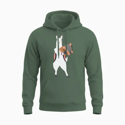 Cute Alpaca Llama Playing Accordion Musician Gift Unisex Hoodie - Military Green